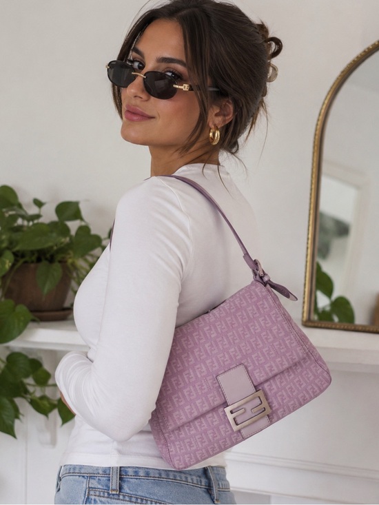 Fendi Handbags - Vintage Fendi Mama Baguette RARE Lilac Zucca FF Shoulder Bag Authentic W/ COA